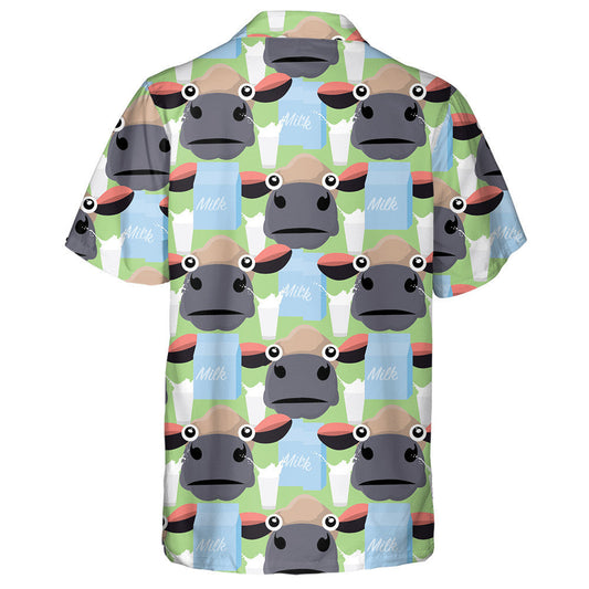 Cartoon Milk And Brown Face Cow Doodle Style Hawaiian Shirt, Hawaiian Shirt Gift, Christmas Gift
