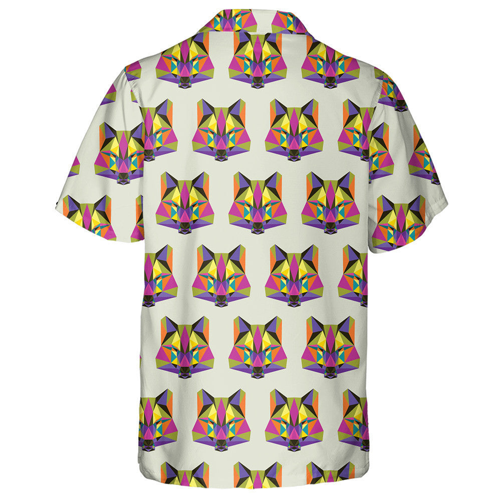 Abstract Colored Polygonal Triangle Geometric Wolf Hawaiian Shirt, Hawaiian Shirt Gift, Christmas Gift