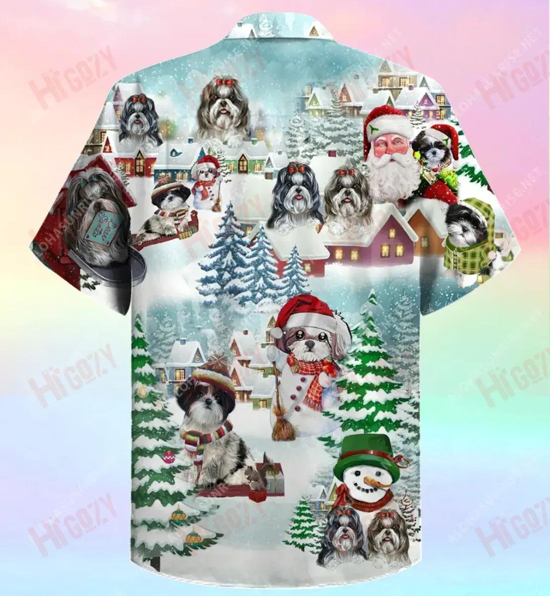 We Shih Tzu A Merry Christmas Unisex Hawaiian Shirt Hobbies Short Sleeve Custom Hawaiian Shirts Hawaiian Shirts For Women, Hawaiian Shirt Gift, Christmas Gift