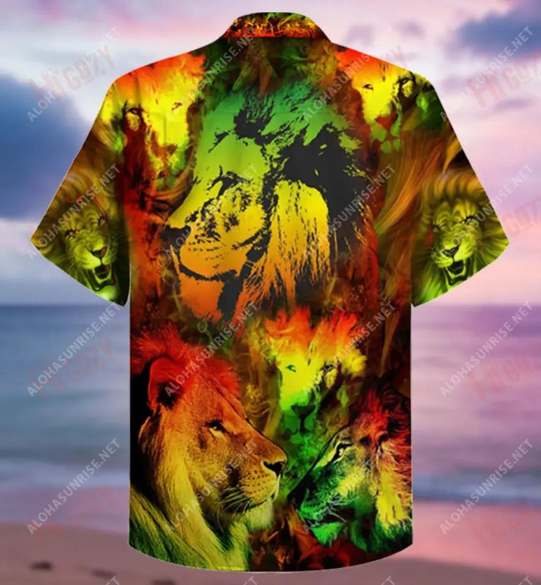 Just Awesome Colorful Lion Short Hawaiian Shirt Summer Hawaiian T Shirts Tactical Hawaiian Shirt Crazy Shirts Hawaii, Hawaiian Shirt Gift, Christmas Gift