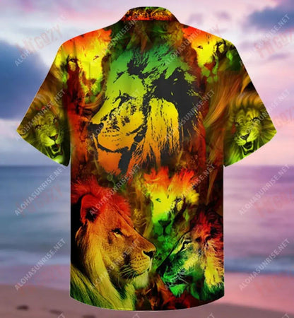 Just Awesome Colorful Lion Short Hawaiian Shirt Summer Hawaiian T Shirts Tactical Hawaiian Shirt Crazy Shirts Hawaii, Hawaiian Shirt Gift, Christmas Gift