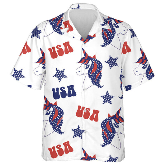Cool Patriotic Unicorn Head American Repeated Pattern Hawaiian Shirt, Hawaiian Shirt Gift, Christmas Gift