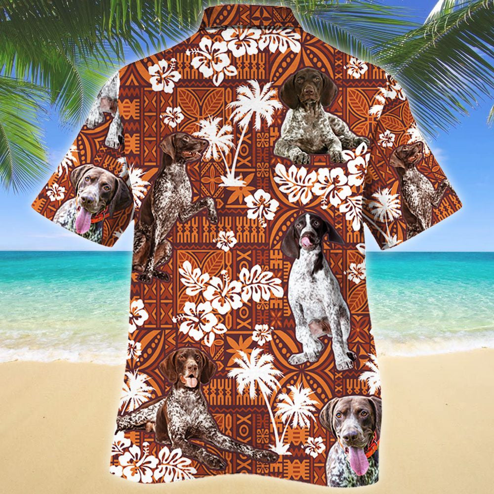 Clever German Shorthaired Pointer Red Tribal Pattern Hawaiian Shirt, Hawaiian Shirt Gift, Christmas Gift
