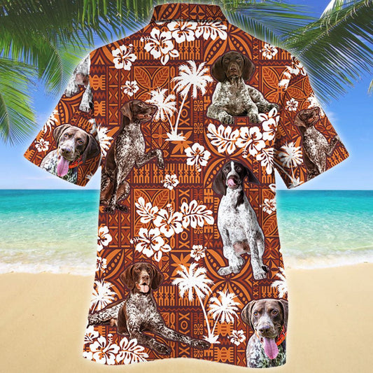 Clever German Shorthaired Pointer Red Tribal Pattern Hawaiian Shirt, Hawaiian Shirt Gift, Christmas Gift