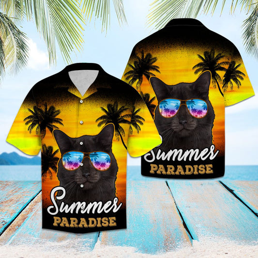Cool Glasses Black Cat Paradise Summer Pattern Hawaiian Shirt, Hawaiian Shirt Gift, Christmas Gift