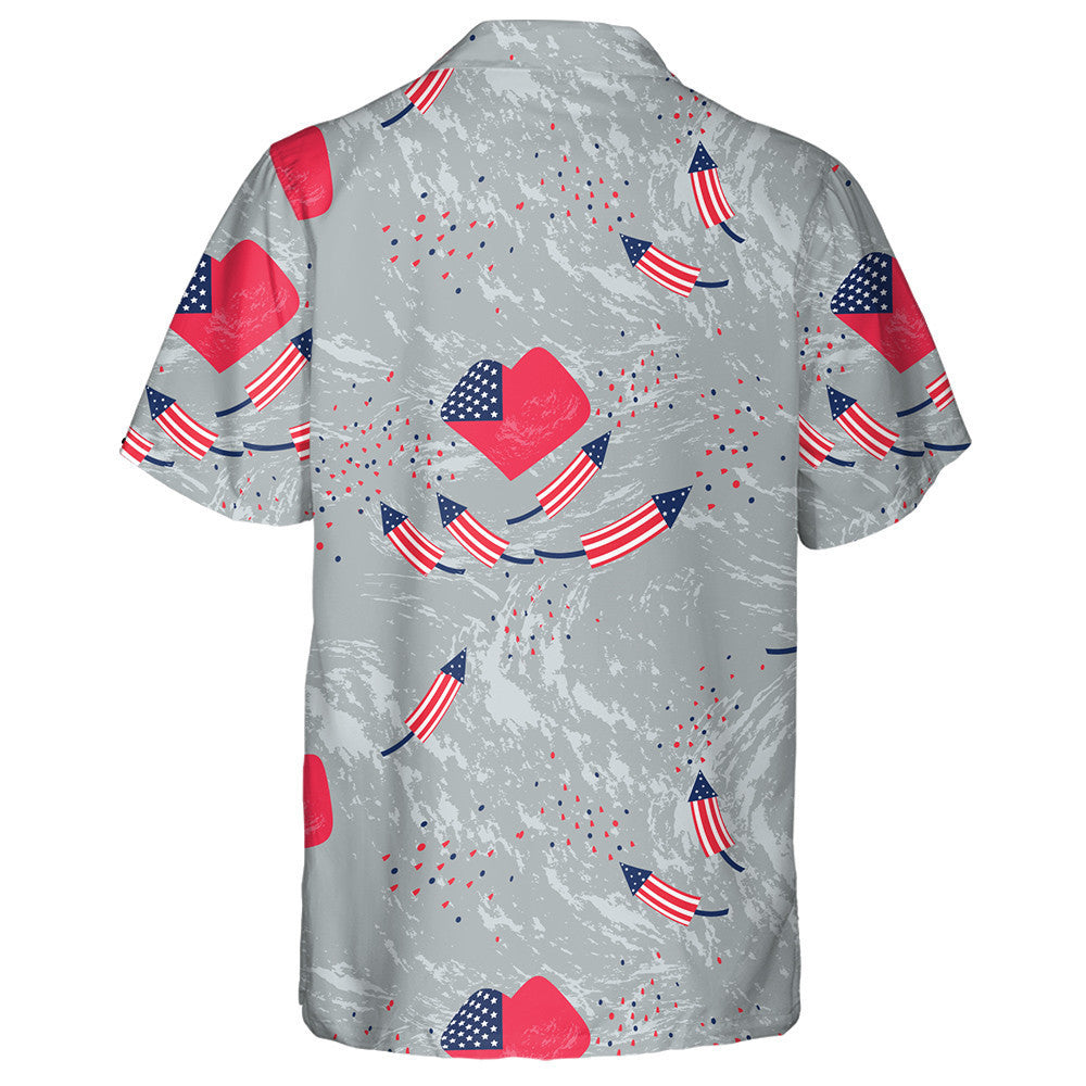 American Flag In The Shape Of A Heart And Firecrackers Hawaiian Shirt, Hawaiian Shirt Gift, Christmas Gift