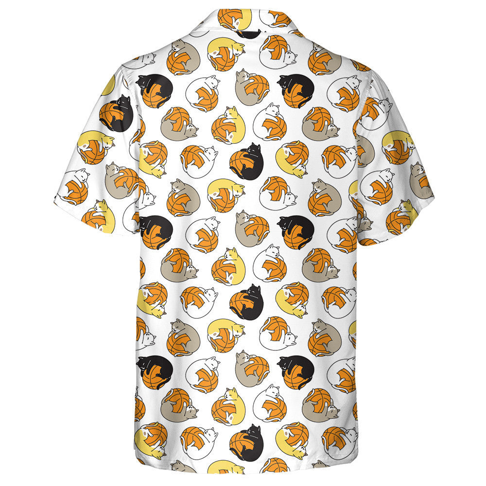 Cartoon Animal Cute Cat And Basketball Hawaiian Shirt, Hawaiian For Gift
