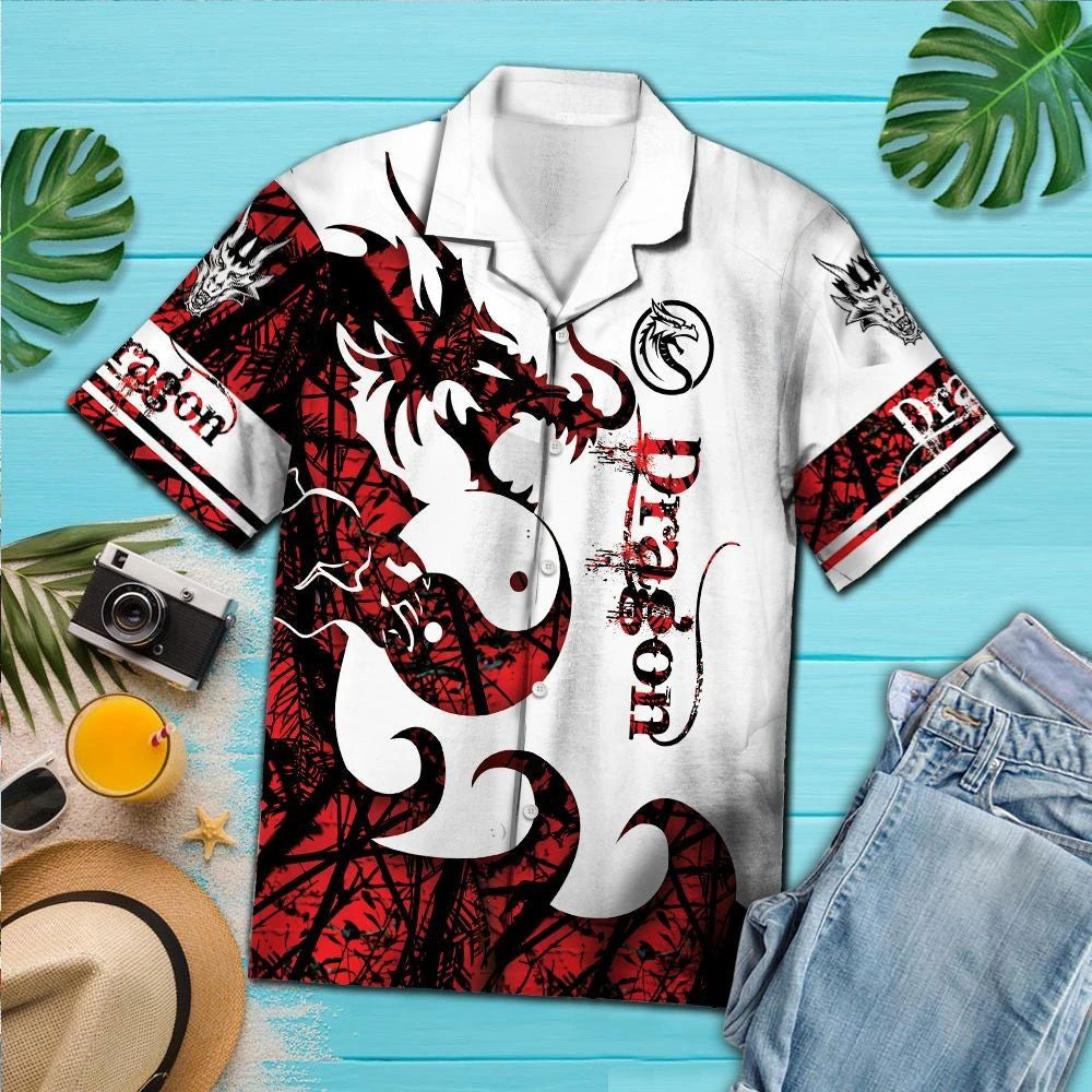Red Dragon Yin Yang Tai Chi Design Hawaiian Shirt, Hawaiian Shirt Gift, Christmas Gift
