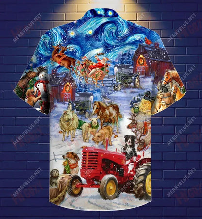 Farmers Night Before Christmas Short Hawaiian Shirt Vacation Aloha Shirt Best Hawaiian Shirts Hawaiian Shirts For Men, Hawaiian Shirt Gift, Christmas Gift