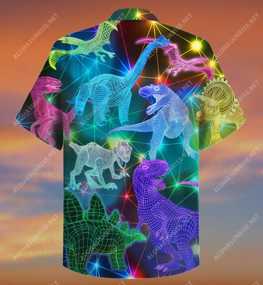 Glowing T-Rex Unisex Short Hawaiian Shirt Summer Short Sleeve Custom Hawaiian Shirts Hawaiian Shirts For Women, Hawaiian Shirt Gift, Christmas Gift