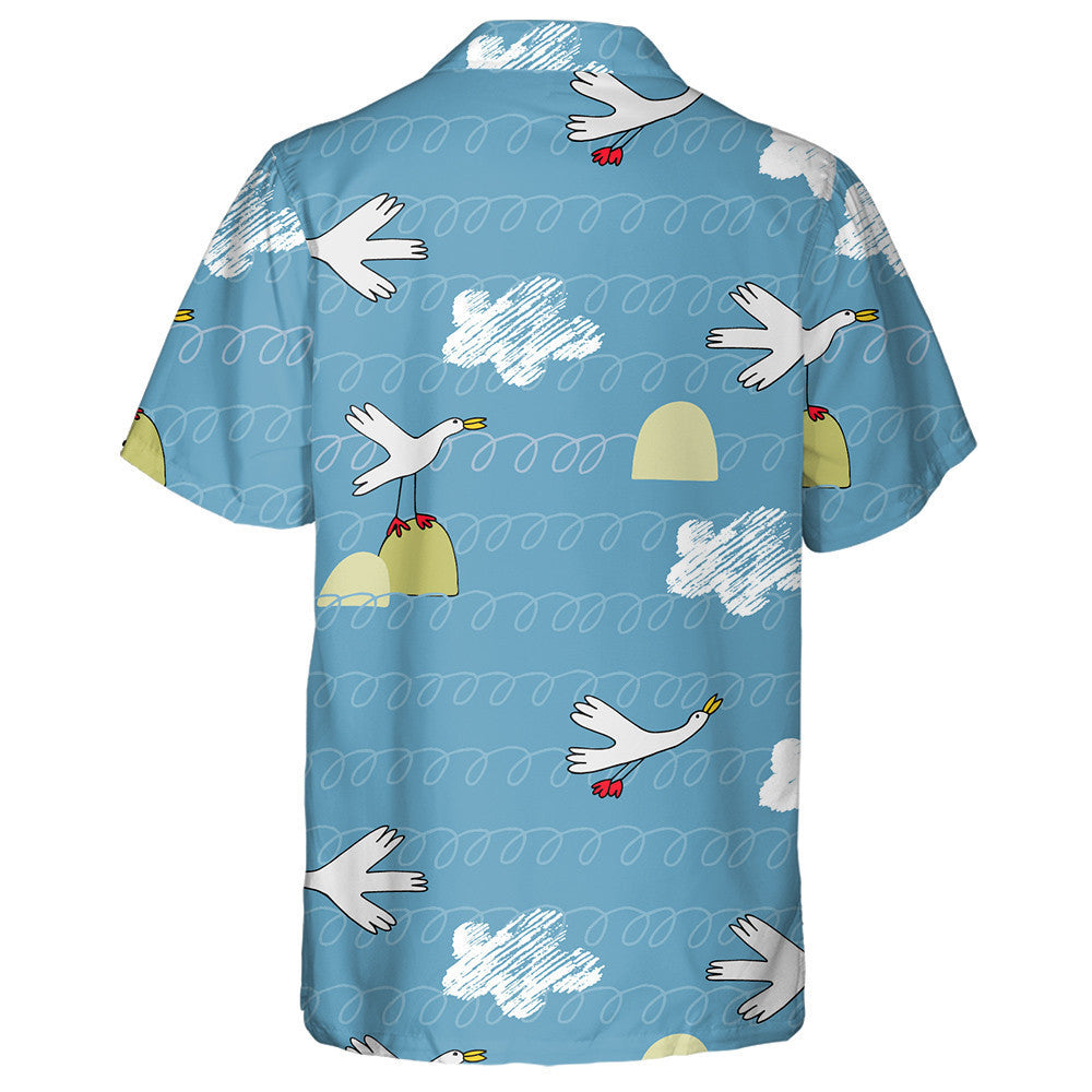 Wild Ducks Waves And Clouds In Cartoon Style Hawaiian Shirt, Hawaiian Shirt Gift, Christmas Gift
