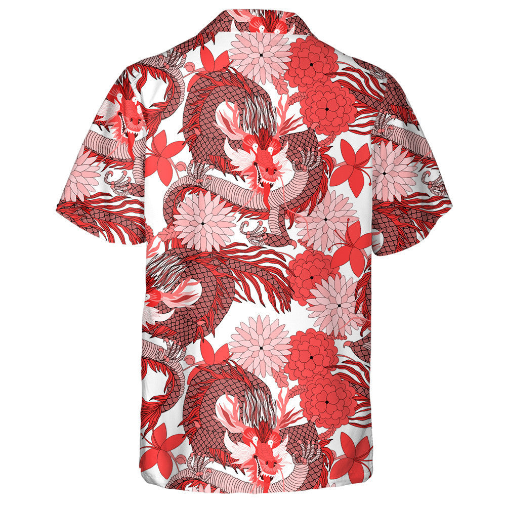 Fantasy Chinese Dragon Fan And Flowers Hawaiian Shirt,Hawaiian Shirt Gift, Christmas Gift