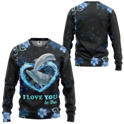 3D I Love You Couple Dolphin Tshirt Hoodie Apparel