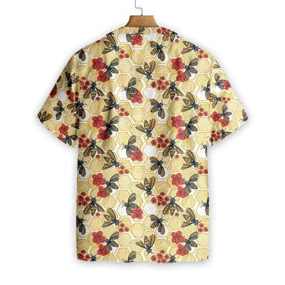 Honey Bee Hexagon On Cream Background Pattern Hawaiian Shirt, Hawaiian Shirt Gift, Christmas Gift