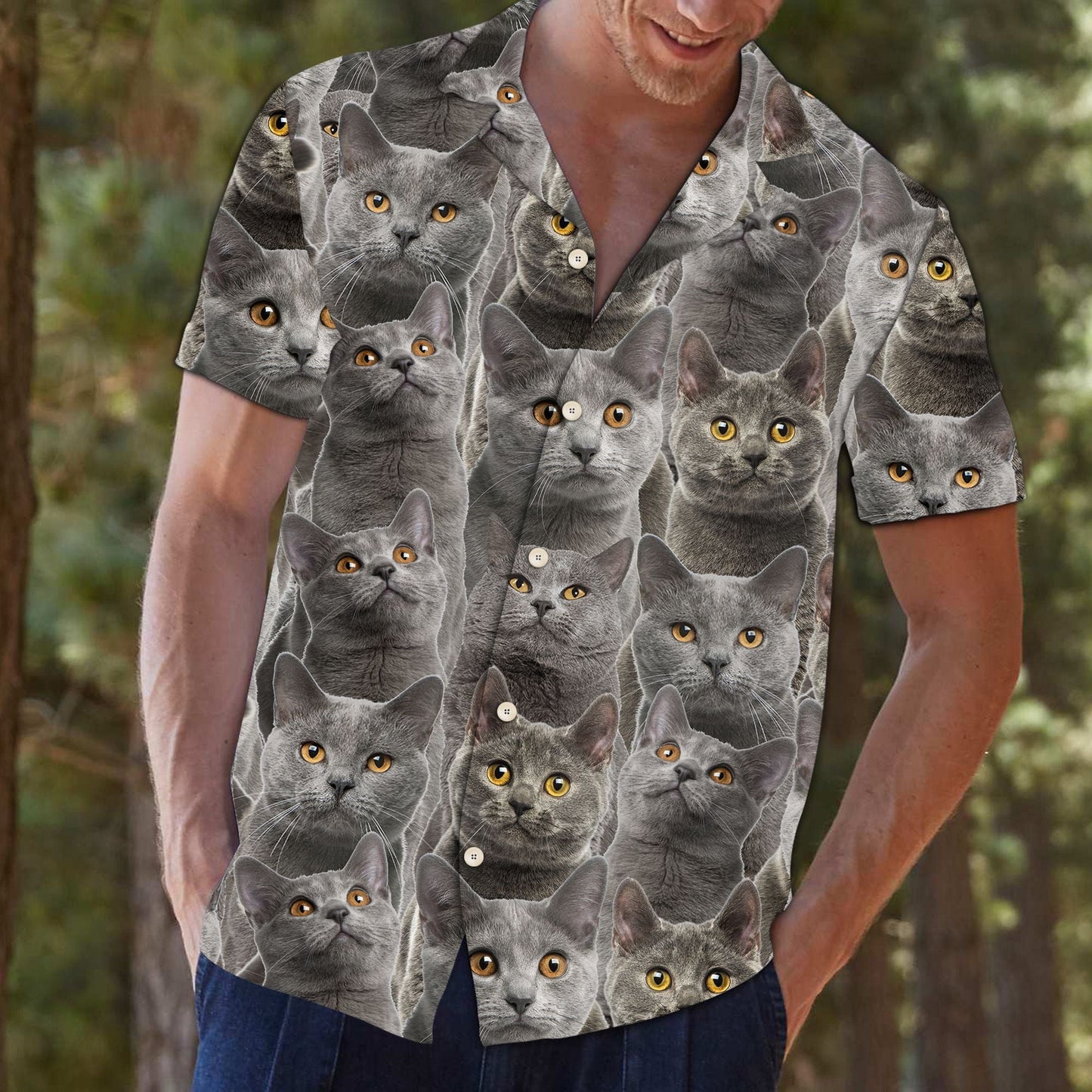 Cute Chartreux Awesome Meme Face Of Cat Pattern Hawaiian Shirt, Hawaiian Shirt Gift, Christmas Gift