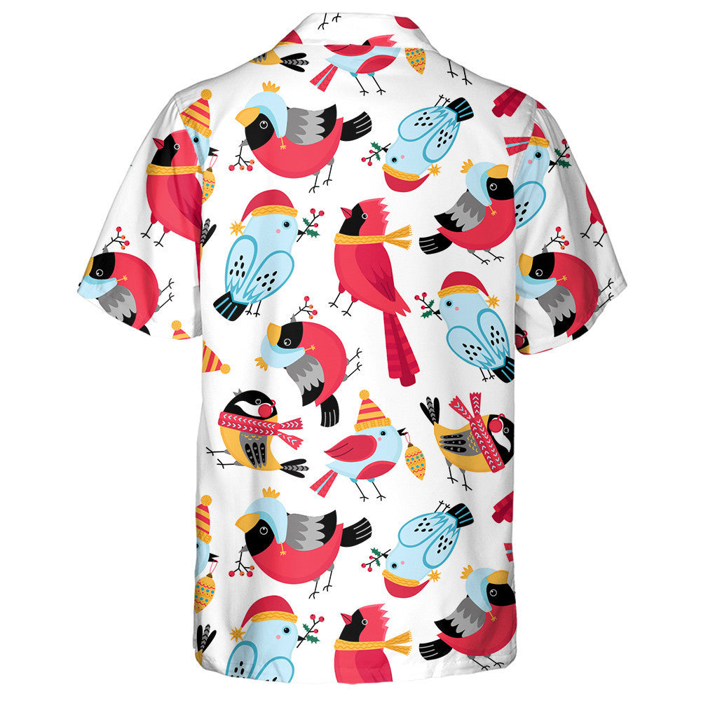 Watercolor Little Red Cardinal Christmas Birds In Hats Hawaiian Shirt, Hawaiian Shirt Gift, Christmas Gift