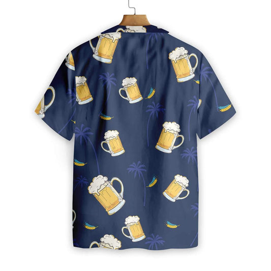 Glass Of Beer Cheers Palms At Night Design Hawaiian Shirt, Hawaiian Shirt Gift, Christmas Gift