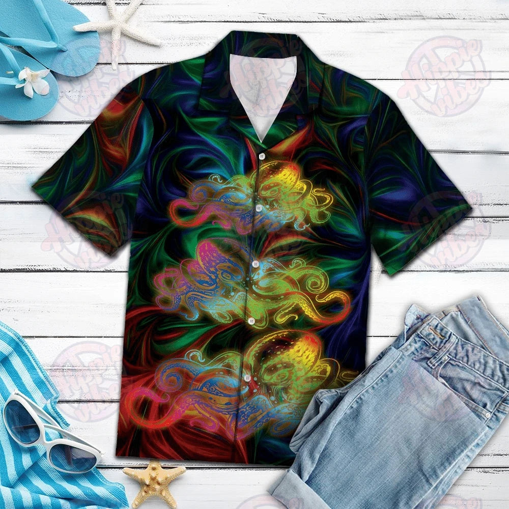 Colorful Octopus Pattern Illusion Style Hawaiian Shirt, Hawaiian For Gift