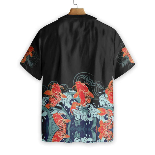 Golden Koi Fish On Black Background Hawaiian Shirt,Hawaiian Shirt Gift, Christmas Gift