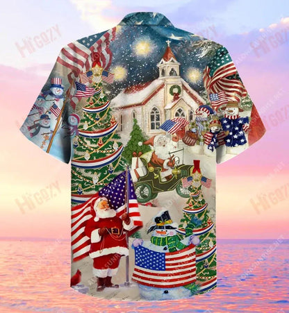 Patriotism American On Christmas Short Short Sleeve Shirt Ocean Hawaiian T Shirts Hawaiian Crazy Shirts Hawaiian Shirts For Women, Hawaiian Shirt Gift, Christmas Gift