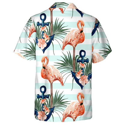 Beautiful Flamingo With Blue Anchor And Palm Leaves Hawaiian Shirt, Hawaiian Shirt Gift, Christmas Gift