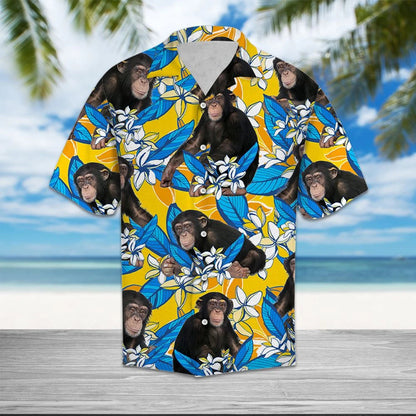 Beautiful Chimpanzee Mix Plumeria Flowers Vintage Style Hawaiian Shirt, Hawaiian Shirt Gift, Christmas Gift