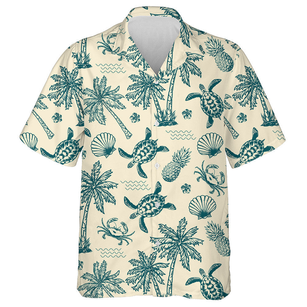Exotic Flowers Palm Trees Sea Waves And Turtles Hawaiian Shirt, Hawaiian Shirt Gift, Christmas Gift