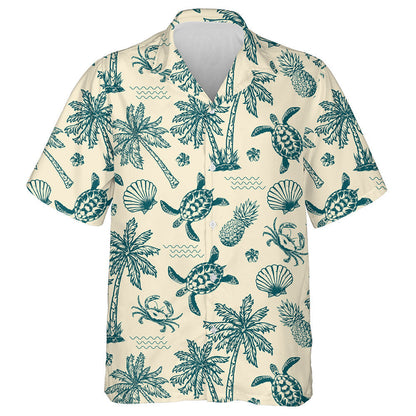 Exotic Flowers Palm Trees Sea Waves And Turtles Hawaiian Shirt, Hawaiian Shirt Gift, Christmas Gift