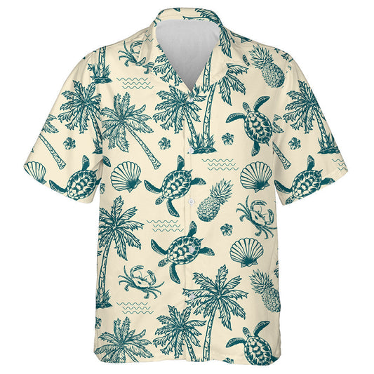 Exotic Flowers Palm Trees Sea Waves And Turtles Hawaiian Shirt, Hawaiian Shirt Gift, Christmas Gift