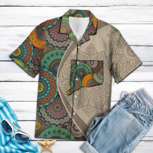 Map Of Connecticut Mandala Style Flower Patchwork Hawaiian Shirt, Hawaiian Shirt Gift, Christmas Gift
