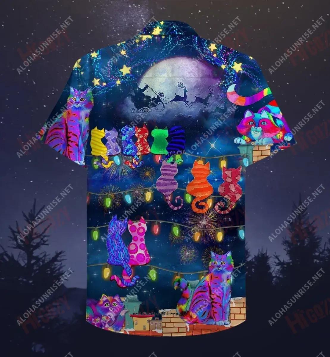 The Jolly Cats On Roofs Short Hawaiian Shirt Summer Aloha Shirt Custom Hawaiian Shirts Hawaiian Shirts For Men, Hawaiian Shirt Gift, Christmas Gift