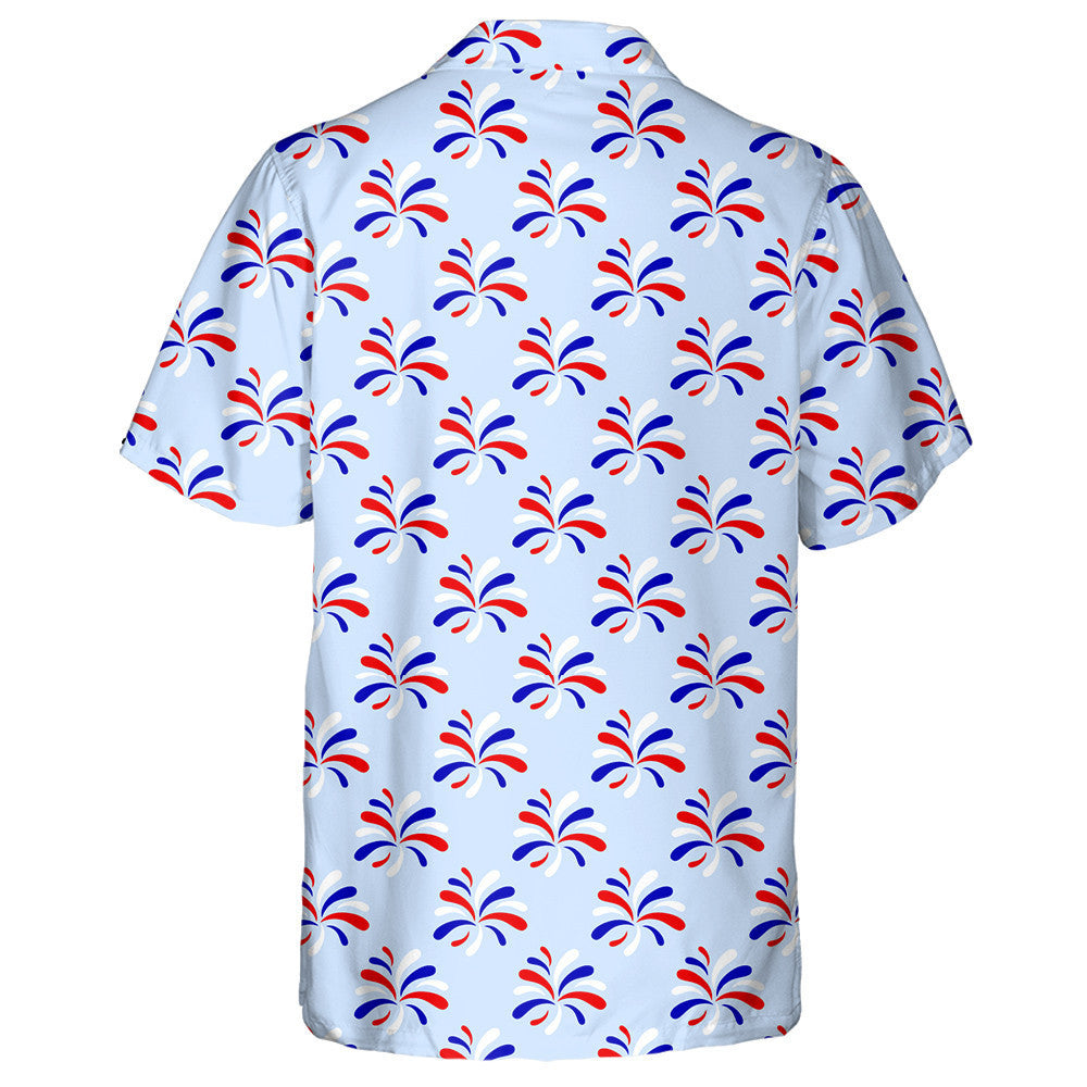 Red Blue White Fireworks Patriotic On White Backdrop Hawaiian Shirt, Hawaiian Shirt Gift, Christmas Gift
