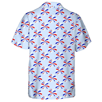 Red Blue White Fireworks Patriotic On White Backdrop Hawaiian Shirt, Hawaiian Shirt Gift, Christmas Gift