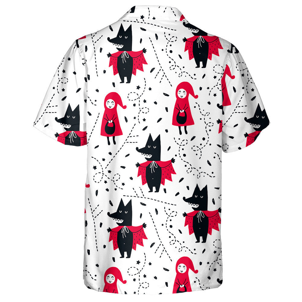 Illustration With Girl And Wolf In Vintage Style Hawaiian Shirt, Hawaiian Shirt Gift, Christmas Gift