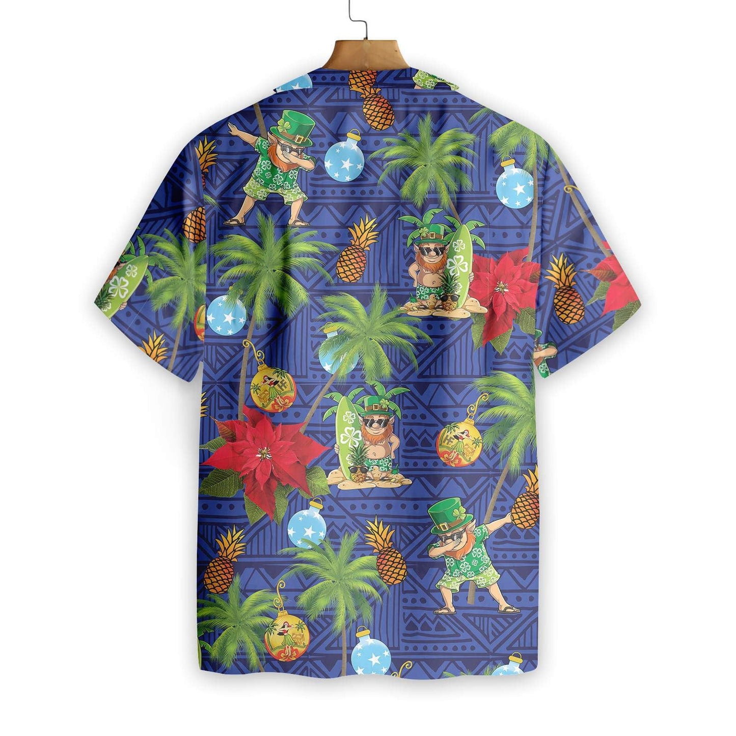 Leprechaun Surfing On Blue Background Hawaiian Shirt, Hawaiian Shirt Gift, Christmas Gift