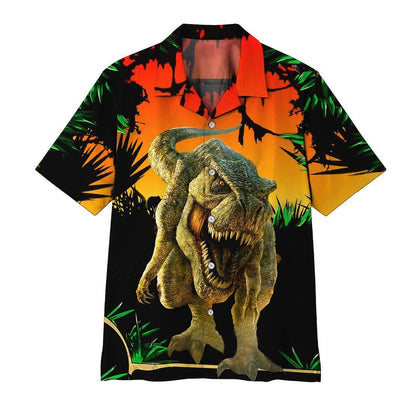 Dawn Dinosaur Tropical Background Design Hawaiian Shirt,Hawaiian Shirt Gift, Christmas Gift