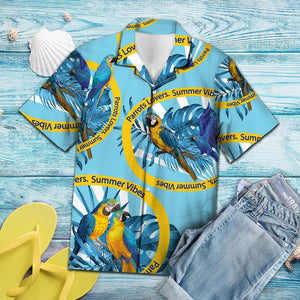 Blue Monstera Leaves With Parrot Hawaiian Shirt, Hawaiian For Gift