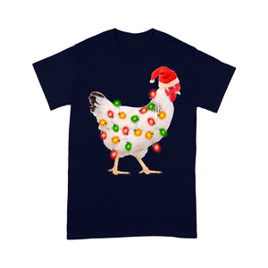 Funny Chicken With Santa Hat And Christmas Lights Gift Tee Shirt Gift For Christmas