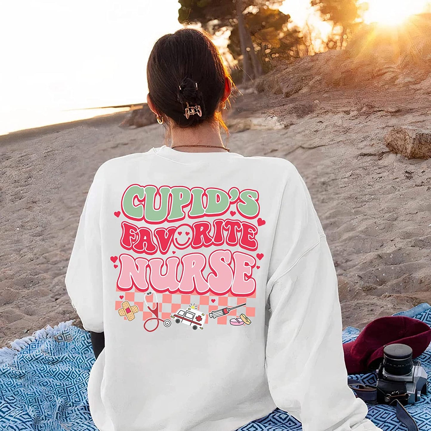 2sides Cupid's Favorite Nurse T-Shirt, Lovely Funny Nurse Group Sweatshirt, Valentine Day Long Sleeve, NICU couple nurse Hoodie Gift for Nurses