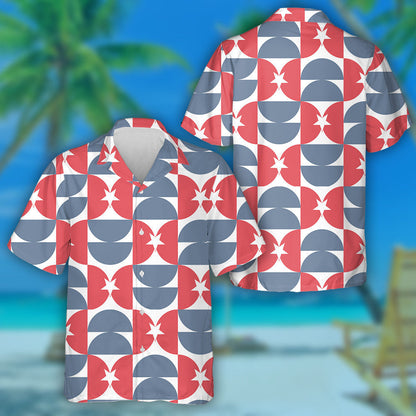 Mid Century Shape With Star USA Flag Colors Hawaiian Shirt, Hawaiian Shirt Gift, Christmas Gift