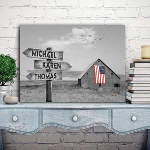 American Flag, Street Signs Canvas, Black & White Canvas