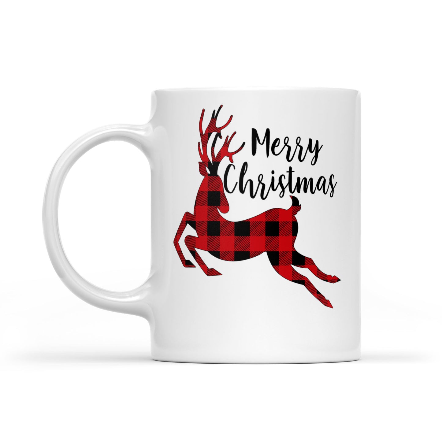 Frohe Weihnachten Rentier Buffalo Plaid Muster lustige weiße Tasse Geschenk für Weihnachten