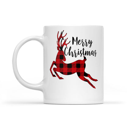 Frohe Weihnachten Rentier Buffalo Plaid Muster lustige weiße Tasse Geschenk für Weihnachten