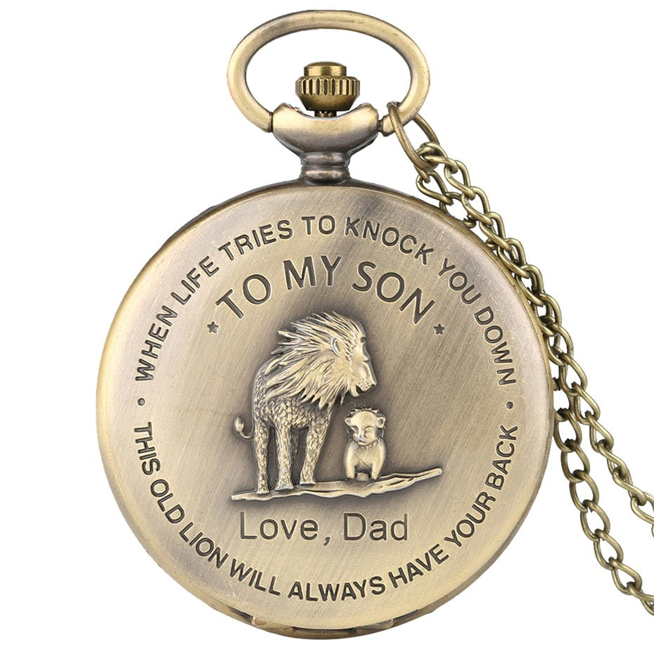 To My Son Theme Pocket Watch Bronze Necklace Chain Gifts for Kids Lion