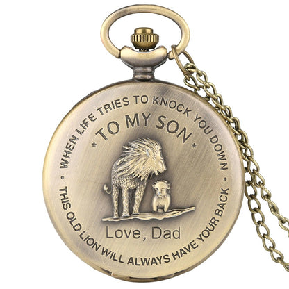 To My Son Theme Pocket Watch Bronze Necklace Chain Gifts for Kids Lion