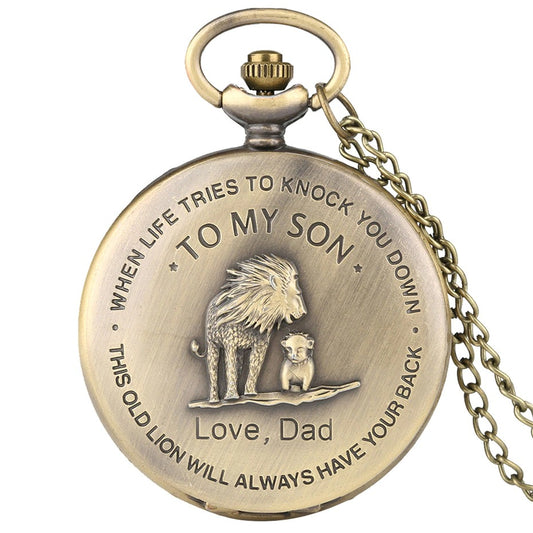 To My Son Theme Pocket Watch Bronze Necklace Chain Gifts for Kids Lion