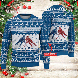 Hockey Cross Check Blue Personalized Ugly Sweater, Christmas Gift, Gift Christmas 2024