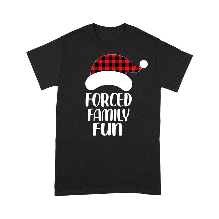 Forced Family Fun Christmas Buffalo Plaid Hat Shirt Tee Shirt Gift For Christmas