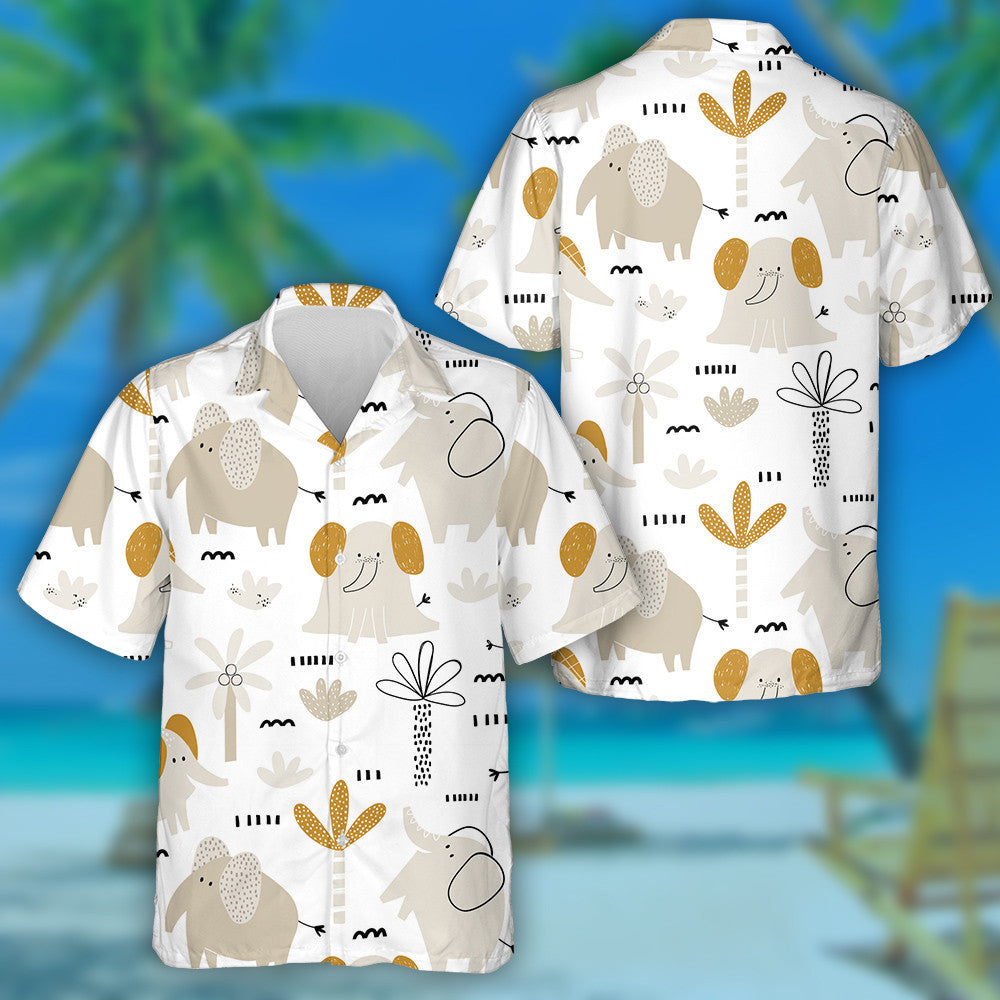 Funny Elephant In Different Poses With Tropical Plant Hawaiian Shirt, Hawaiian Shirt Gift, Christmas Gift