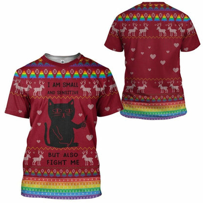 3D Ugly Christmas Ich bin klein und empfindlich, aber kämpfe auch gegen mich Custom Hoodie Bekleidung